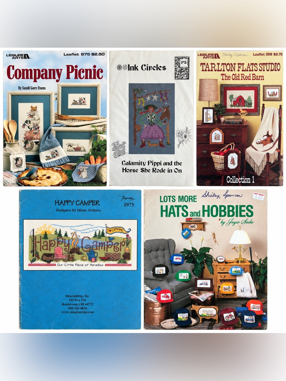 Cross Stitch Pattern Lot of 5 Country Farm Camping Ink Circles Leisure Arts